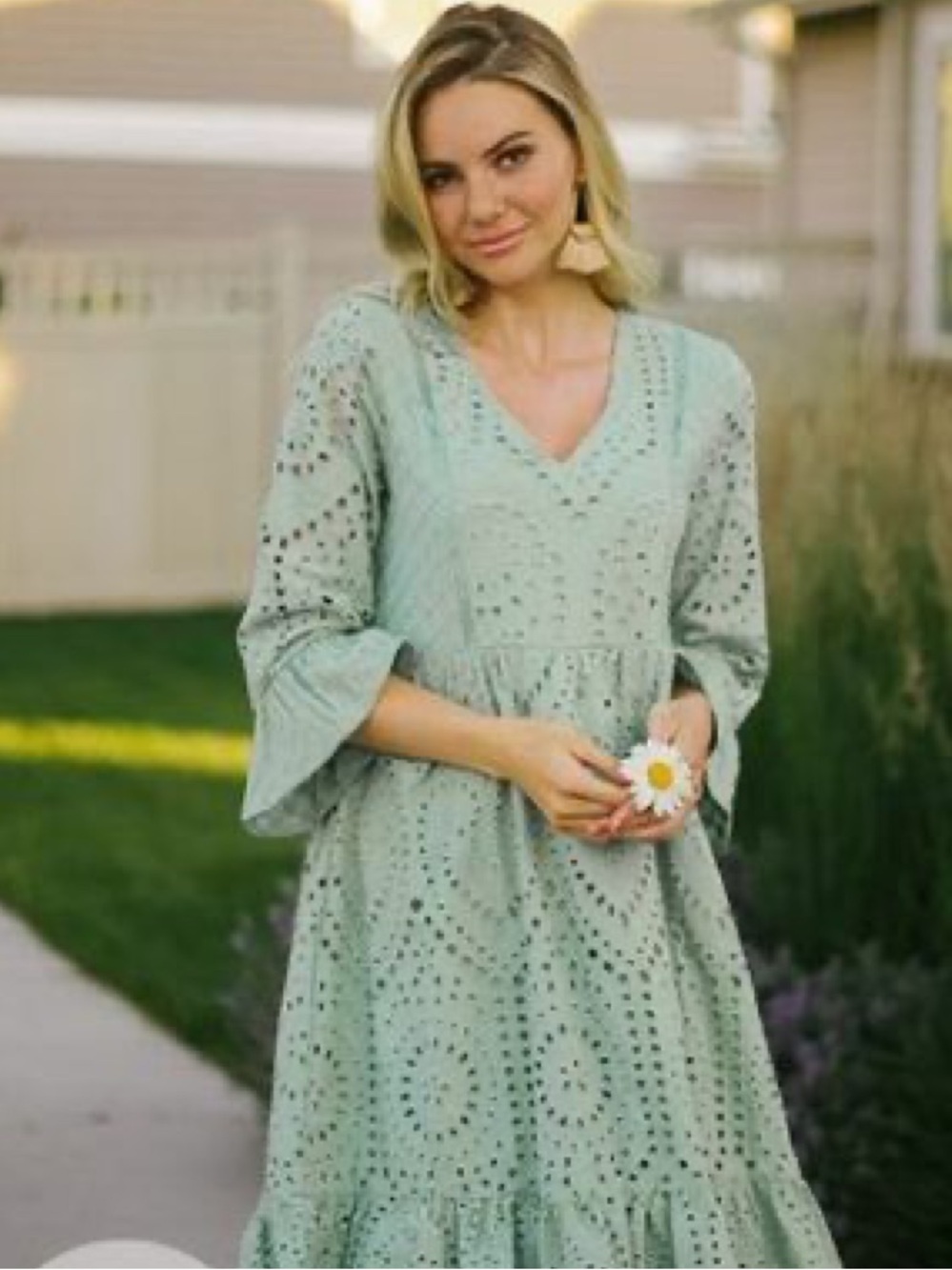 Hidden Alley Sage eyelet dress S